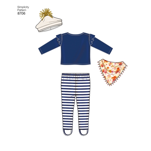 Beebiriietus, suurused: A (XXS-XS-S-M-L), Simplicity Pattern #8706 