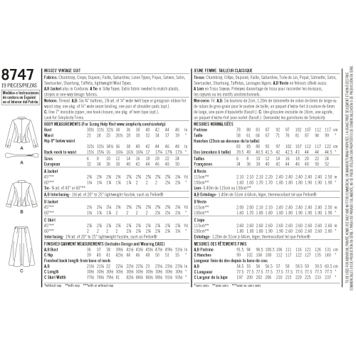 Naiste vintage-kostüüm, Simplicity Pattern # 8747 