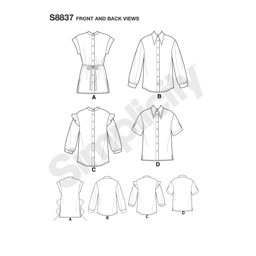 Naiste ja väikesekasvuliste Petite-naiste kraega särk, Simplicity Pattern #S8837 