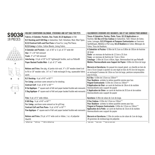 Pühadeootuse kalender ja aksessuaarid, Simplicity Pattern #S9038 