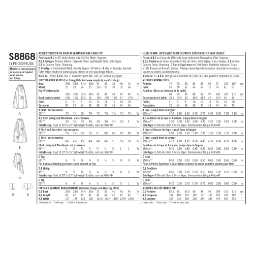 Naiste kihilised seelikud ja topp, Simplicity Pattern #S8868 