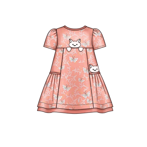 Laste kleit loomaaplikatsiooniga taskul, suurused: A (3-4-5-6-7-8), Simplicity Pattern #S9026 
