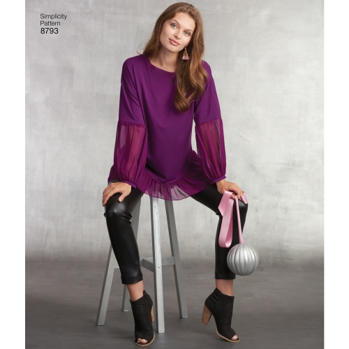 Naiste tuunika koos trikoo-retuusidega, suurused: A (XXS-XS-S-M-L-XL-XXL), Simplicity Pattern #8793 