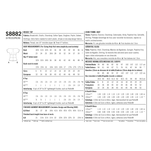 Naiste Gertie topp Simplicity Pattern #S8882 