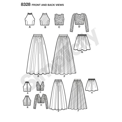 Pidulikud topid ja seelikud, Simplicity Pattern #8328 