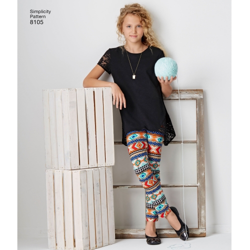 Laste ja tüdrukute trikoo tuunikas ja retuusid, Simplicity Pattern #8105 
