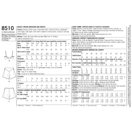 Neidude vintage rinnahoidja ja aluspüksid, Simplicity Pattern # 8510 