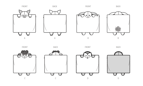 Simplicity lõikekomplekt S9732 PLUSH ANIMAL PILLOW CASES, SS9732OS 