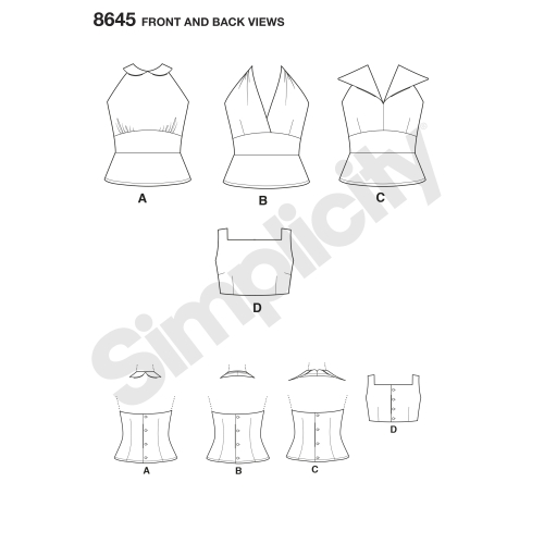 Naiste vintage topid, Simplicity 1950`s Vintage Women’s` set of halters and sun top 8645 