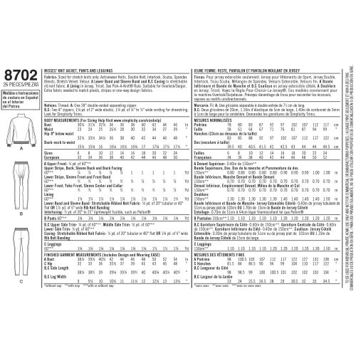 Mimi G-naiste trikoo jakk, püksid ja retuusid, Simplicity Pattern #8702 