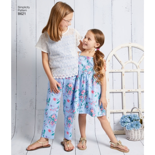 Laste ja tüdrukute kleit, top, püksid ja särgik, suurused: HH (3-4-5-6), Simplicity Pattern # 8621 