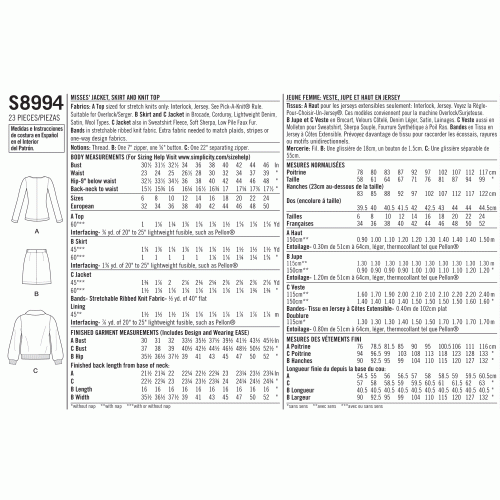 Naiste Mimi G Style jakk, seelik, ja trikootopp suurused: 16-18-20-22-24, Simplicity Pattern #S8994 