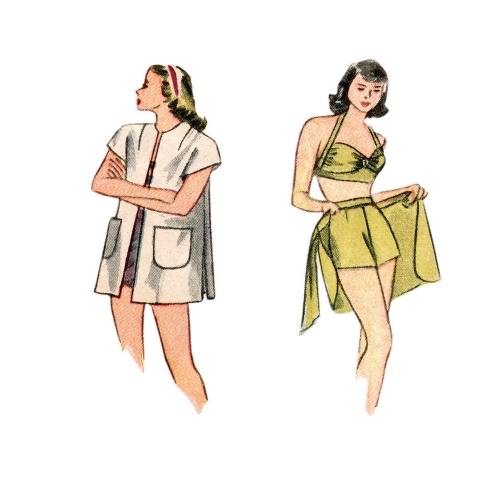 Naiste vintage bikini topp, shortsid, hõlmikseelik ja mantel, Simplicity Pattern #S8932 