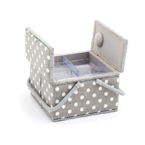 Suur õmblustarvikute karp: Grey Linen Polka, (d/w/h): 25 x 25 x 17 cm, Hobby Gift MRLTLE.268 