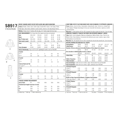 Naiste jakid ja vest, suurused: XS-S-M-L-XL, Simplicity Pattern #S8917 
