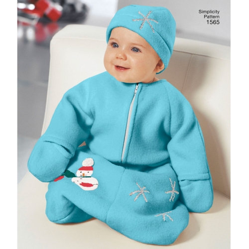 Babies` Bunting, Romper and Hats, Sizes: A (XXS-XS-S), Simplicity Pattern #1565 