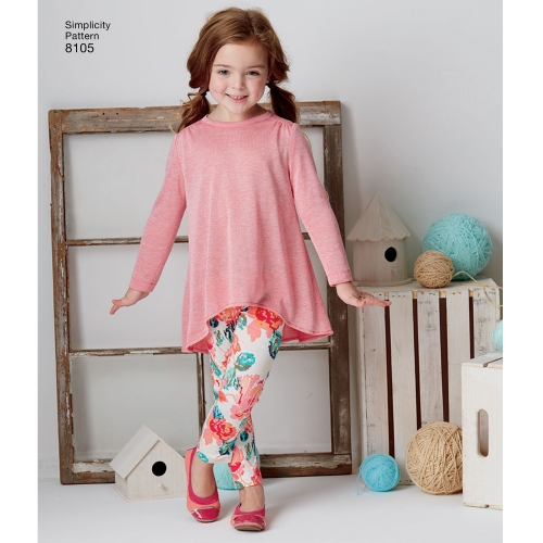 Laste ja tüdrukute trikoo tuunikas ja retuusid, Simplicity Pattern #8105 