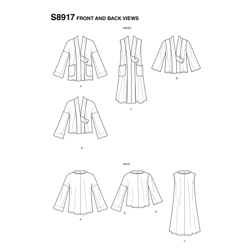Naiste jakid ja vest, suurused: XS-S-M-L-XL, Simplicity Pattern #S8917 
