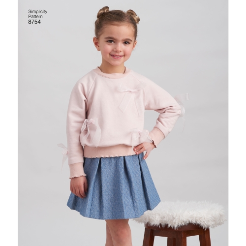 Laste püksid, seelik ja särgid, suurused: A (3-4-5-6-7-8), Simplicity Pattern #8754 