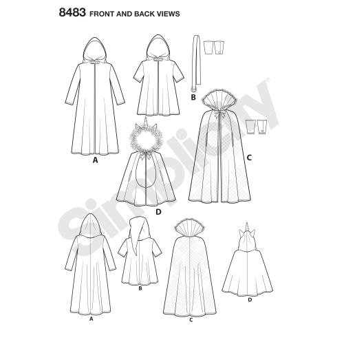 Laste keep-kostüümid, suurused: A (S-M-L) Simplicity Pattern #8483 