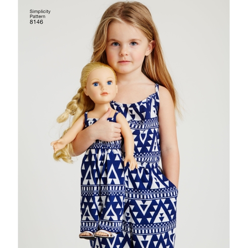 Samasugune lõige: naiste, laste ja 45cm pikkuse nukule, suurused: A (3 - 8 /XS-XL), Simplicity Pattern #8146 