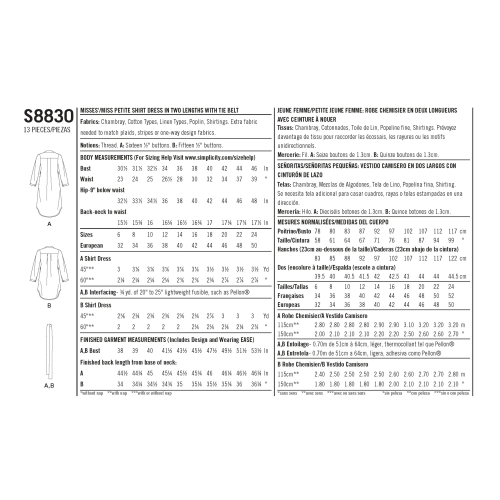 Mimi G Naiste ja väikesekasvuliste Petite-naiste särkkleit, Simplicity Pattern #S8830 