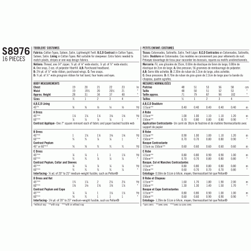 Valik mudilase Halloweeni kostüüme, suurused: 1 / 2-1-2-3-4, Simplicity Pattern #S 8976 
