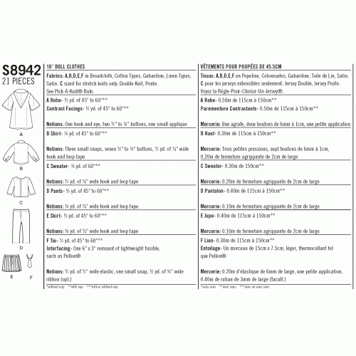 Harry Potter nukuriided, suurused: Ühes mõõdus, Simplicity Pattern #S8942 