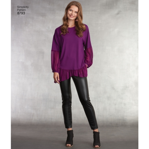 Naiste tuunika koos trikoo-retuusidega, suurused: A (XXS-XS-S-M-L-XL-XXL), Simplicity Pattern #8793 
