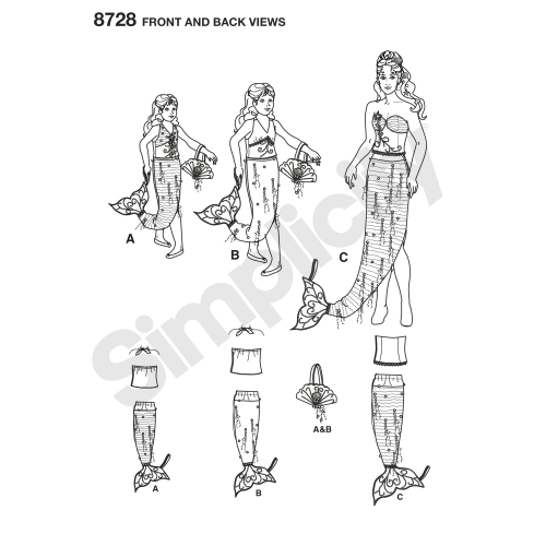 Laste, tüdrukute ja naiste kostüüm, suurused: A (kõik suurused), Simplicity Pattern #8728 