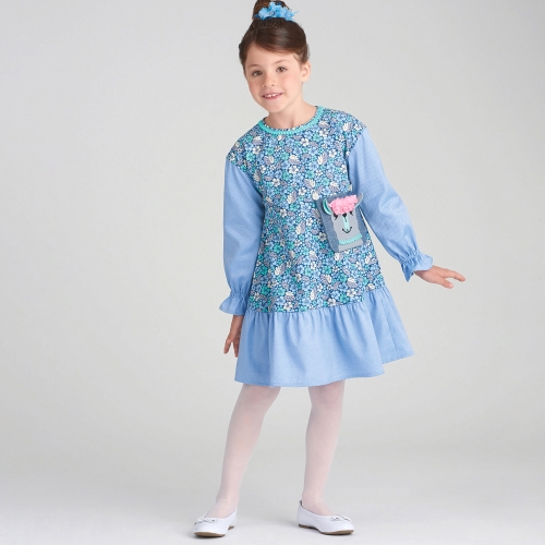 Laste kleit taskutega variatsioonidega, suurused: A (3-4-5-6-7-8), Simplicity Pattern #S9024 