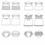 Ompelukaavat: Beebide` Ruffled Tops, Dresses and Panties, Butterick B6444YA5 