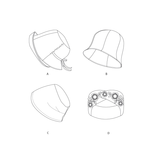 Naiste mütsid ja juuksepael kolmes mõõdus, suurused: A (S-M-L), Simplicity Pattern #S9030 