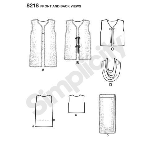 Naiste Line vest kolmes pikkuses, suurused: A (XS-S-M-L-XL), Simplicity Pattern #8219 