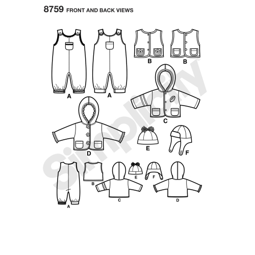 Beebide spordiriided, suurused: A (XXS-XS-S-M-L), Simplicity Pattern #8759 