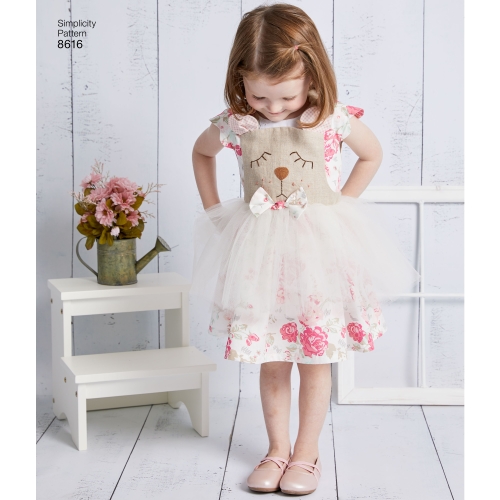 Mudilaste kleit ja põll Tutu, suurused: A (1 / 2-1-2-3-4), Simplicity Pattern # 8616 
