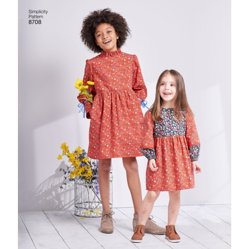 Laste ja tüdrukute kleit varruka variatsioonidega, Simplicity Pattern #8708 