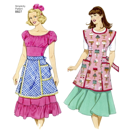 Misses` Aprons, Sizes: A (S-M-L), Simplicity Pattern #8827 