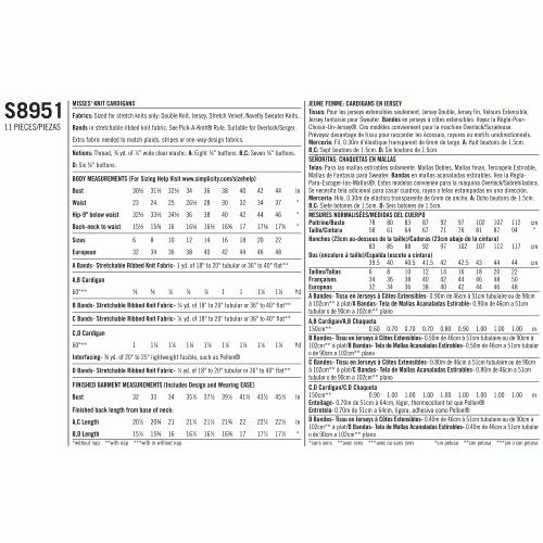 Naiste paeladega trikookardiganid, Simplicity Pattern #S8951 