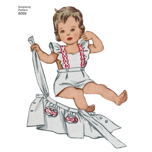 Väikelaste kombinesoon ja nööpseelik, suurused: A (1/2-1-2-3-4), Simplicity Pattern #8099 