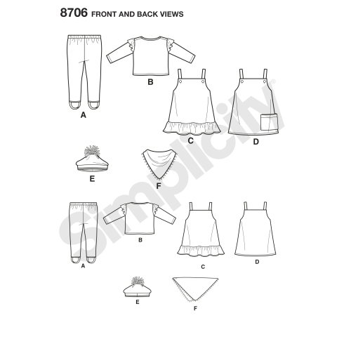 Beebiriietus, suurused: A (XXS-XS-S-M-L), Simplicity Pattern #8706 