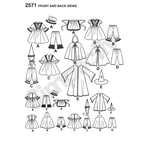 Mudilaste kostüümid, suurused: A 1/2 1 2 3 4, Simplicity Pattern #2571 