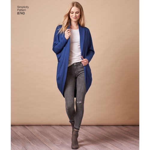 Naiste trikoo-kardigan, suurused: A (XS-S-M-L-XL), Simplicity Pattern # 8740 