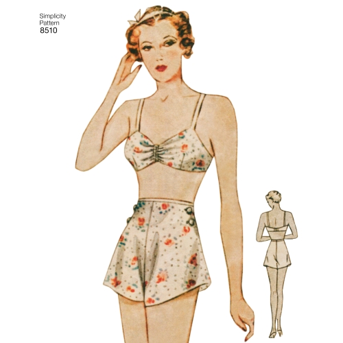 Neidude vintage rinnahoidja ja aluspüksid, Simplicity Pattern # 8510 