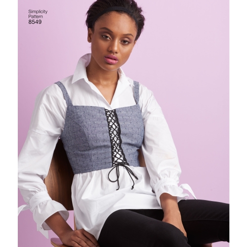 Naiste rinnahoidja-topid, suurused: A (XXS-XS-S-M-L-XL-XXL), Simplicity Pattern # 8549 