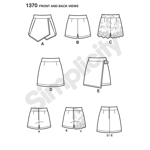 Naiste lühikesed püksid ja seelik, Simplicity Pattern #1370 