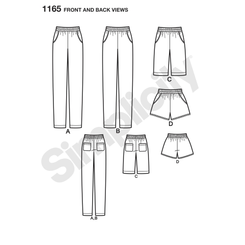Naiste kummiga püksid pikad või lühikeses shortsidid, püksid, Simplicity Pattern #1165 