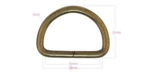 D-ring, half ring for tape width: 35(-38) mm, plating: old brass
