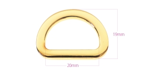 Cast metal flat D-ring, half ring 27 mm x 19 mm for belt width 20 mm, plating: warm golden