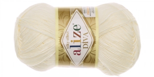 Diva Silk Effect Yarn; Colour 62 (Cream), Alize